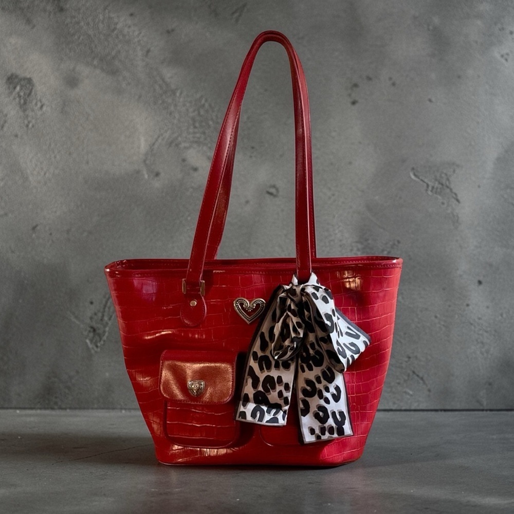 Ruby Red Shoulder Bag with Scarf